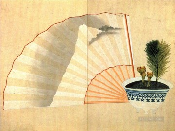 日本 Painting - 扇付き磁器ポット 葛飾北斎 日本人